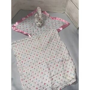 Bananafish Studio Bunny Lovey Security Blanket Muslin Swaddle Heart Print Pink